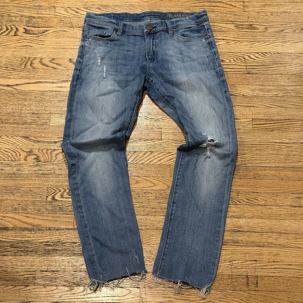 BlankNYC Womens Size 27 Low Rise Cropped Ankle Jeans Light Blue Raw Hem Straight